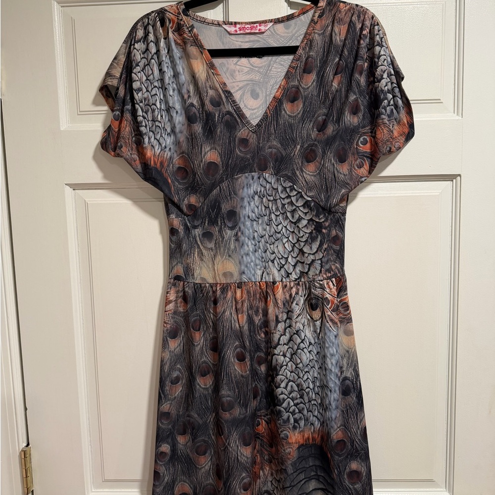 Chic Women's Peacock Feather Print Dress